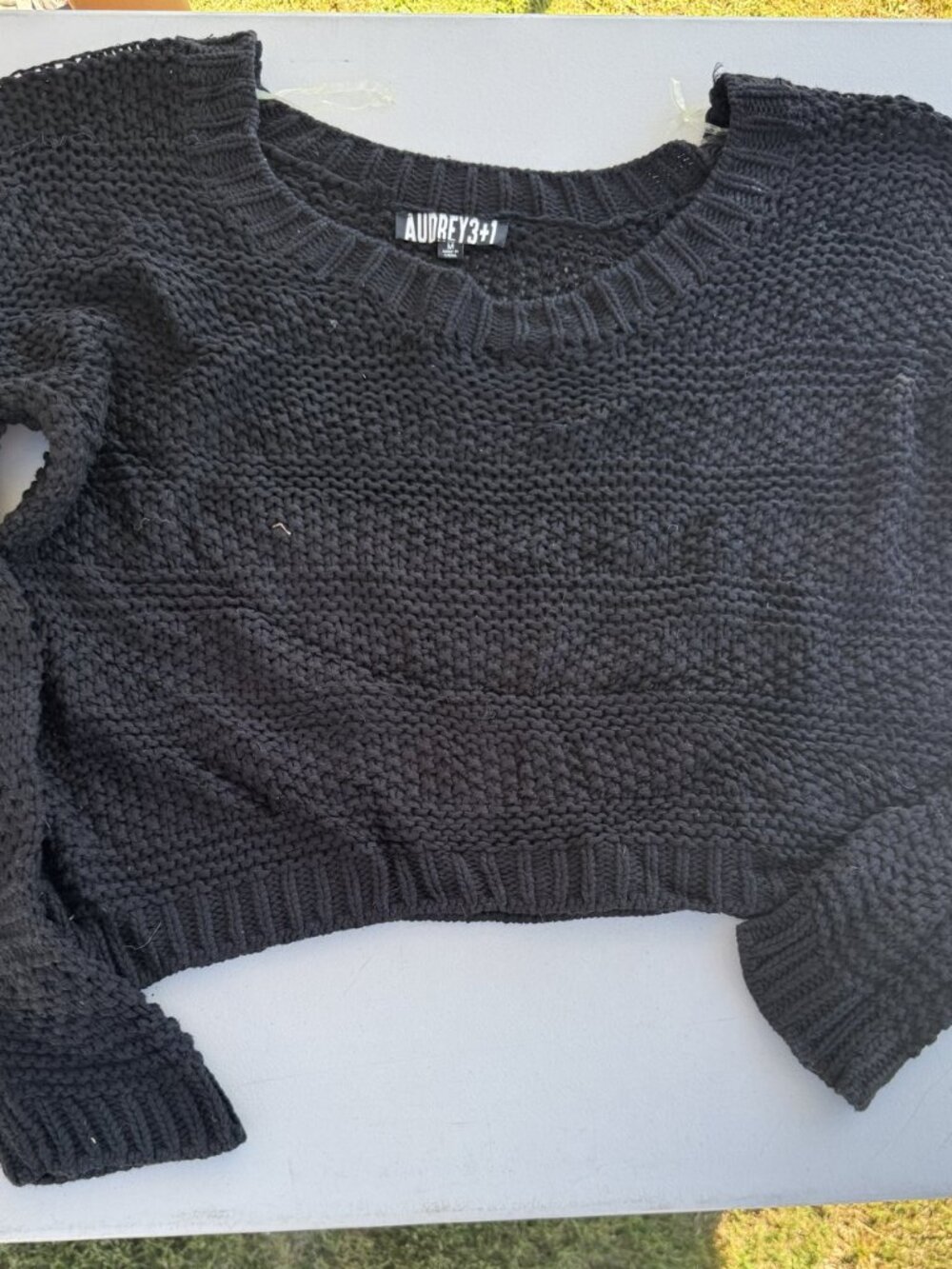 Audrey 3+1 Black Chunky Knit Cropped Sweater Size M